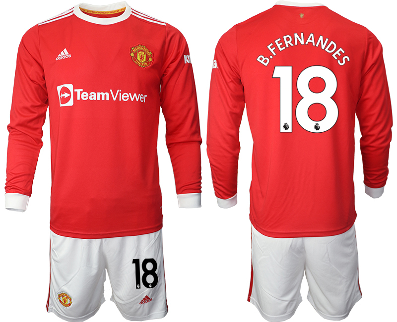 Men 2021-2022 Club Manchester united home red Long Sleeve #18 Soccer Jersey